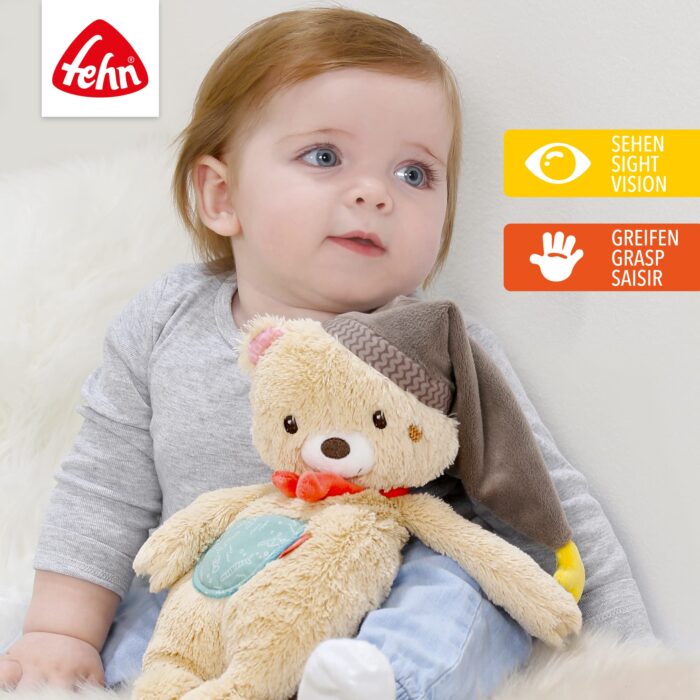 Fehn Kuscheltier Bär Bruno – Weicher Teddybär für Neugeborene als Einschlafhilfe - Stofftier zum Greifen,n – Bild 6